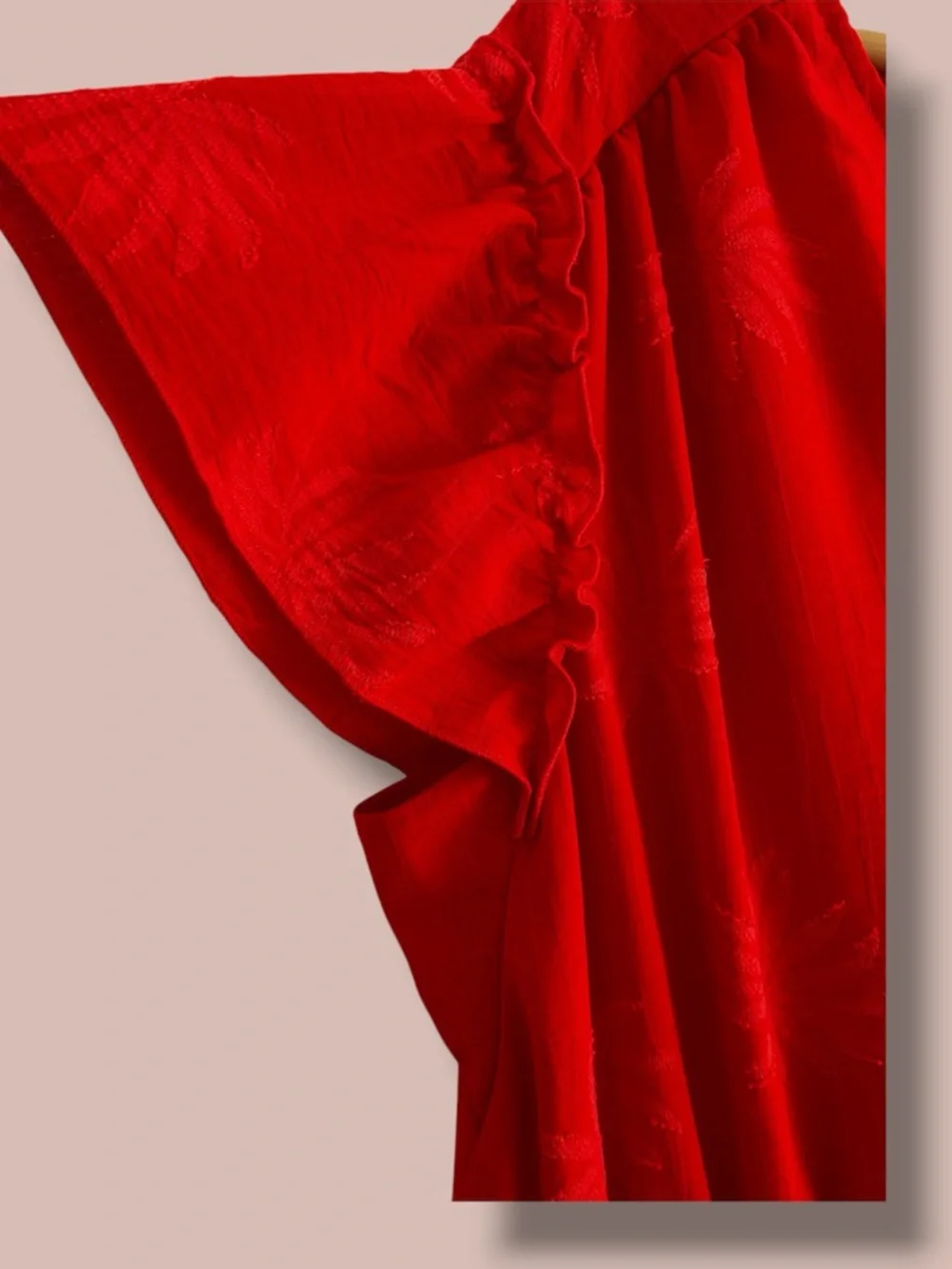 C BY ONE Plus Size 1X Red Orange Maxi Dress RUFFLE SLEEVE SMOCKED WAIST POCKETS - Picture 4 of 9